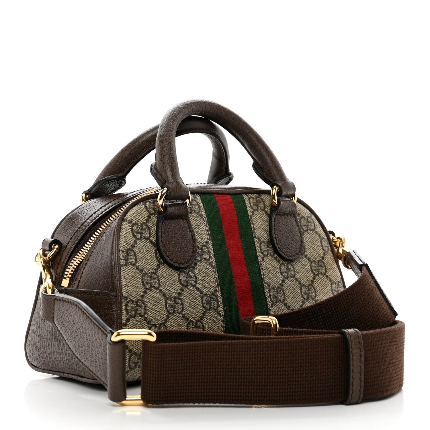 Gucci GG Supreme Monogram Textured Dollar Calfskin Web Mini Ophidia Top Handle Bowler Bag Beige Ebony New Acero 3 of 8