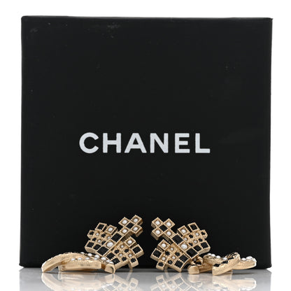 Chanel Resin Crystal Pearl CC Crown Drop Earrings Gold Black 5 of 5