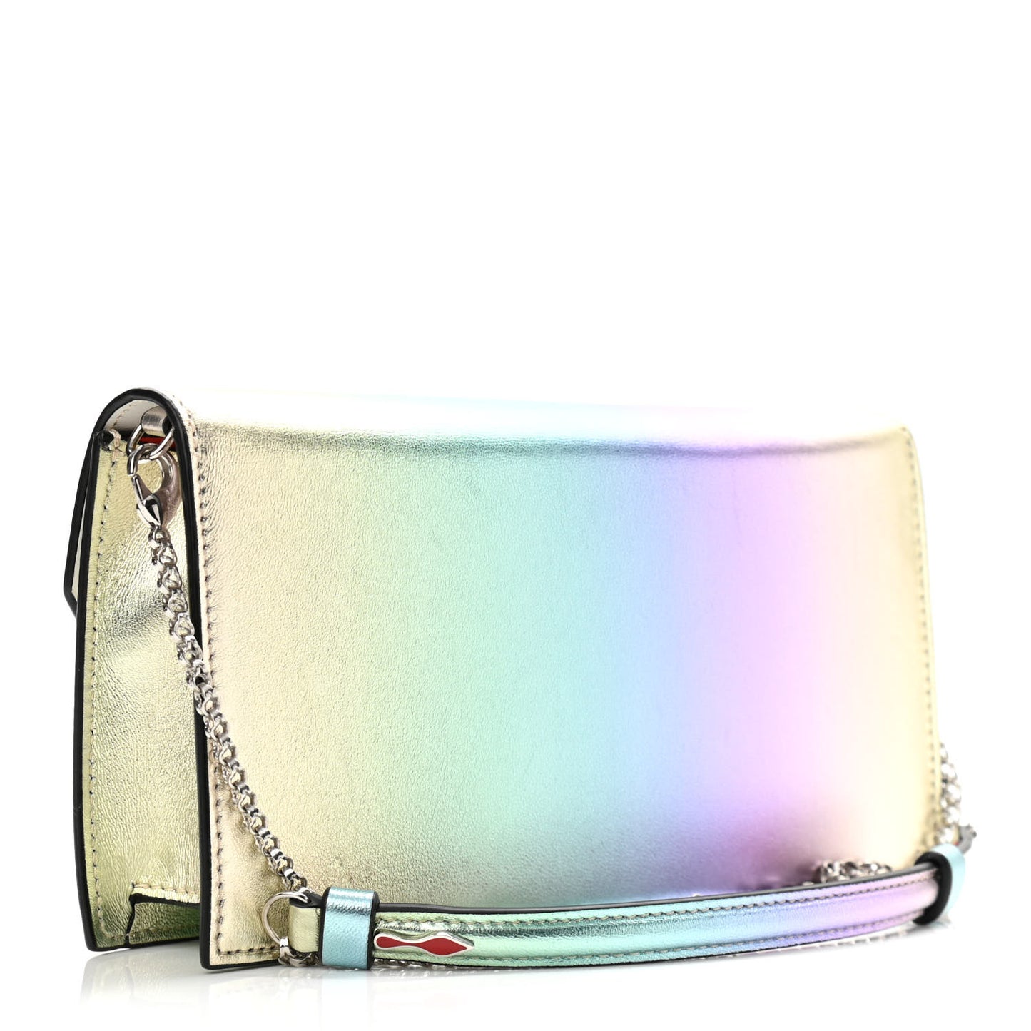 Iridescent Calfskin Loubi54 Crossbody Clutch Silver