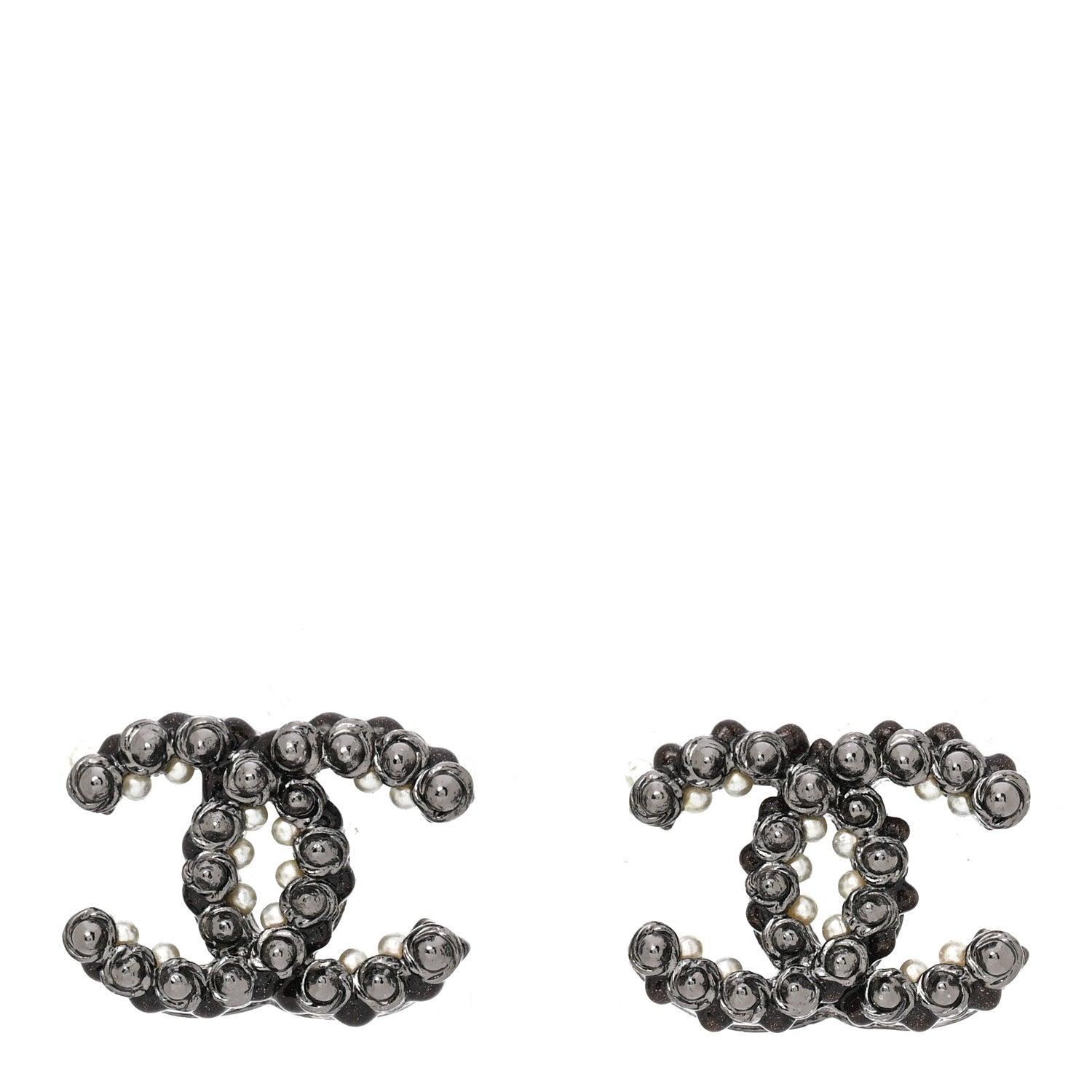 Chanel Pearl Bead CC Earrings Black 1 of 5