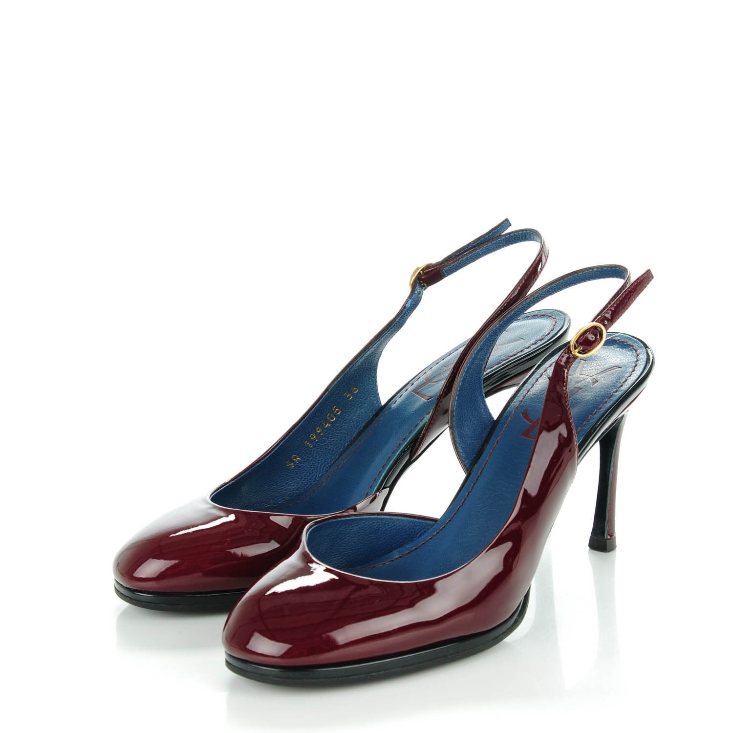 Saint Laurent Vitello Vernice Nicole 80 Slingback Pumps 36 Burgundy 3 of 8