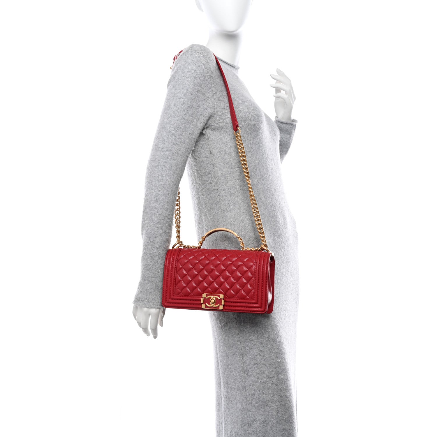 Chanel Caviar Medium Boy Logo Top Handle Flap Red 2 of 11
