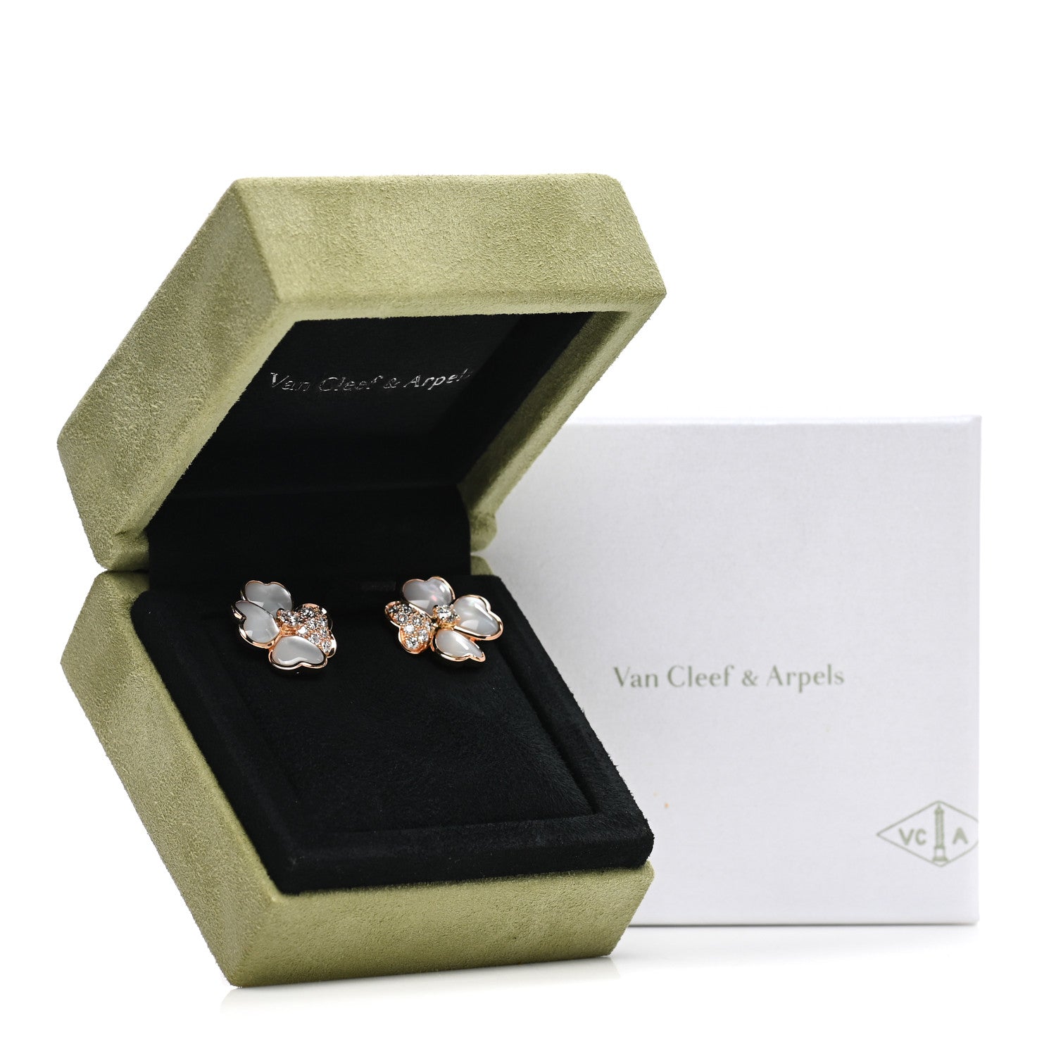 Van Cleef & Arpels 18K Rose Gold Diamond Mother of Pearl Small Cosmos Earrings 5 of 5