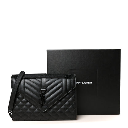 Saint Laurent Grain De Poudre Textured Mixed Matelasse Triquilt Medium Monogram Monochrome Satchel Black 12 of 12