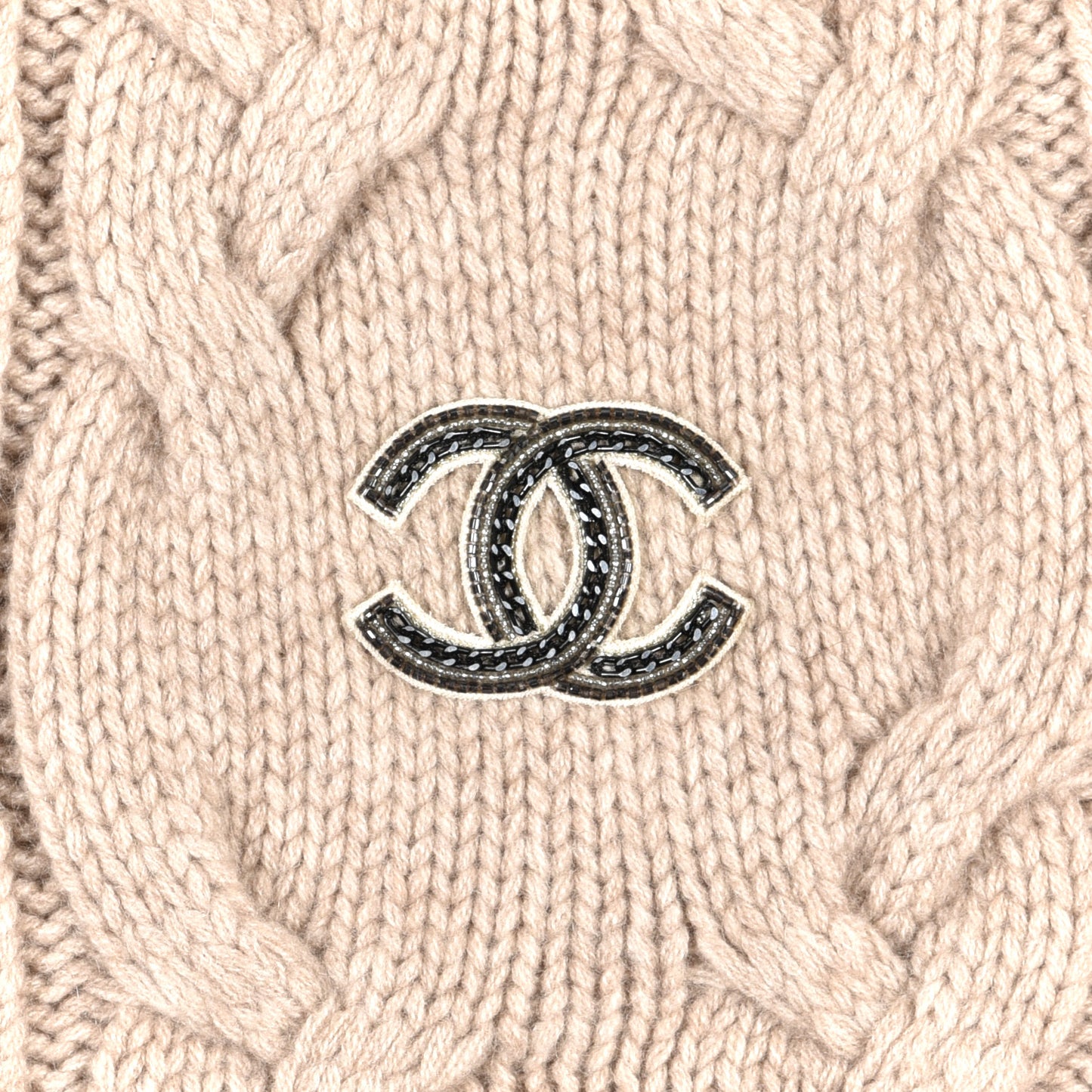 Cashmere Knit CC Scarf Beige
