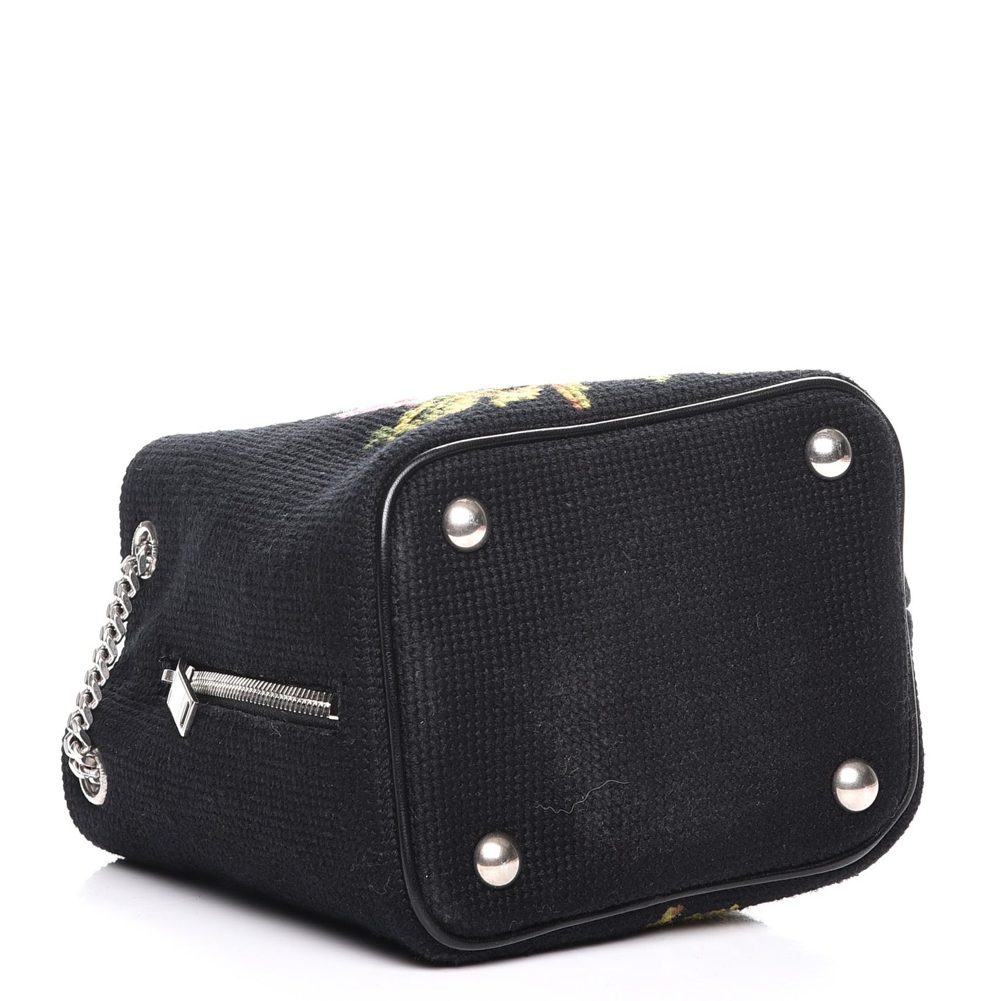 Woven Wool Embroidered Baby Emmanuelle Bucket Bag Black