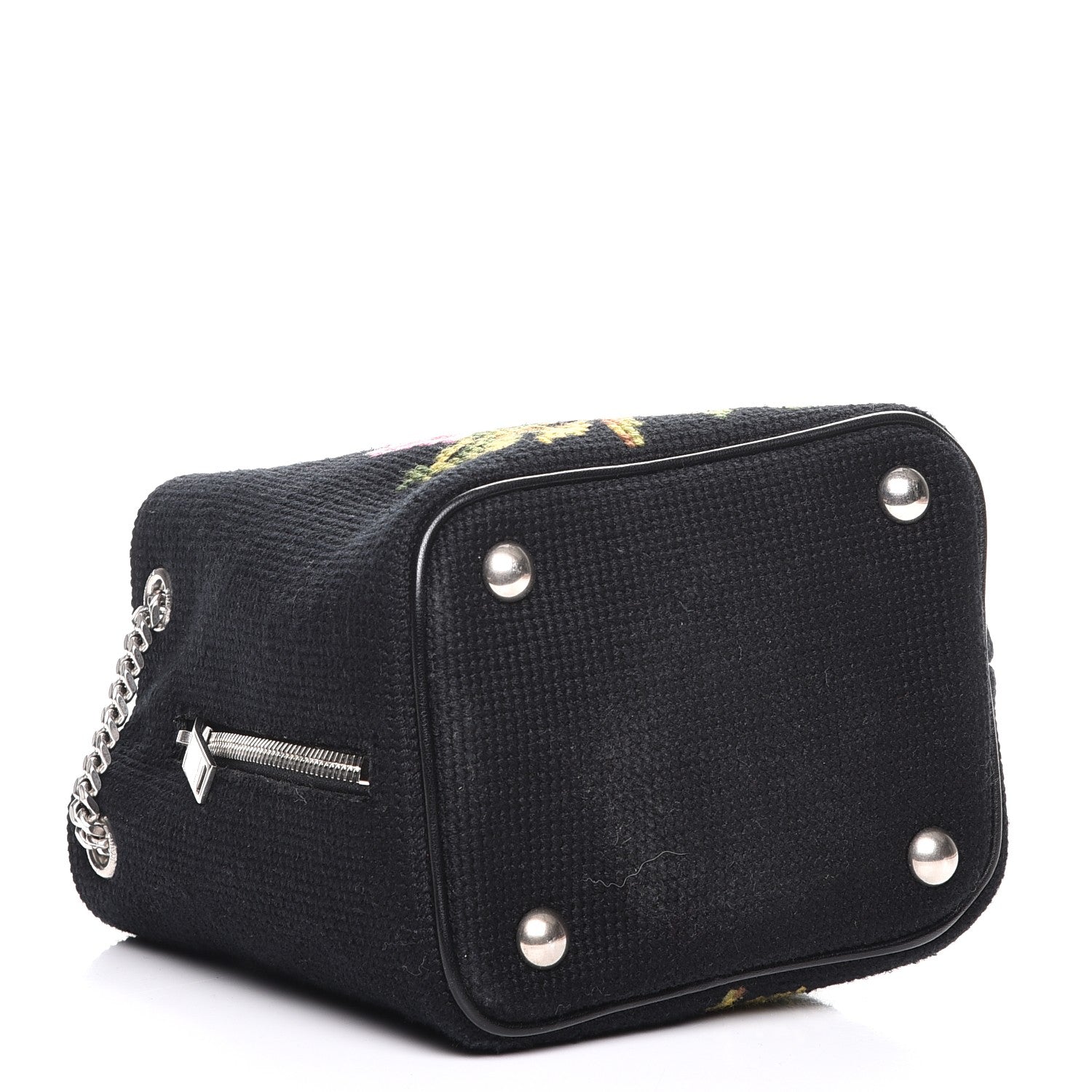 Saint Laurent Woven Wool Embroidered Baby Emmanuelle Bucket Bag Black 4 of 9