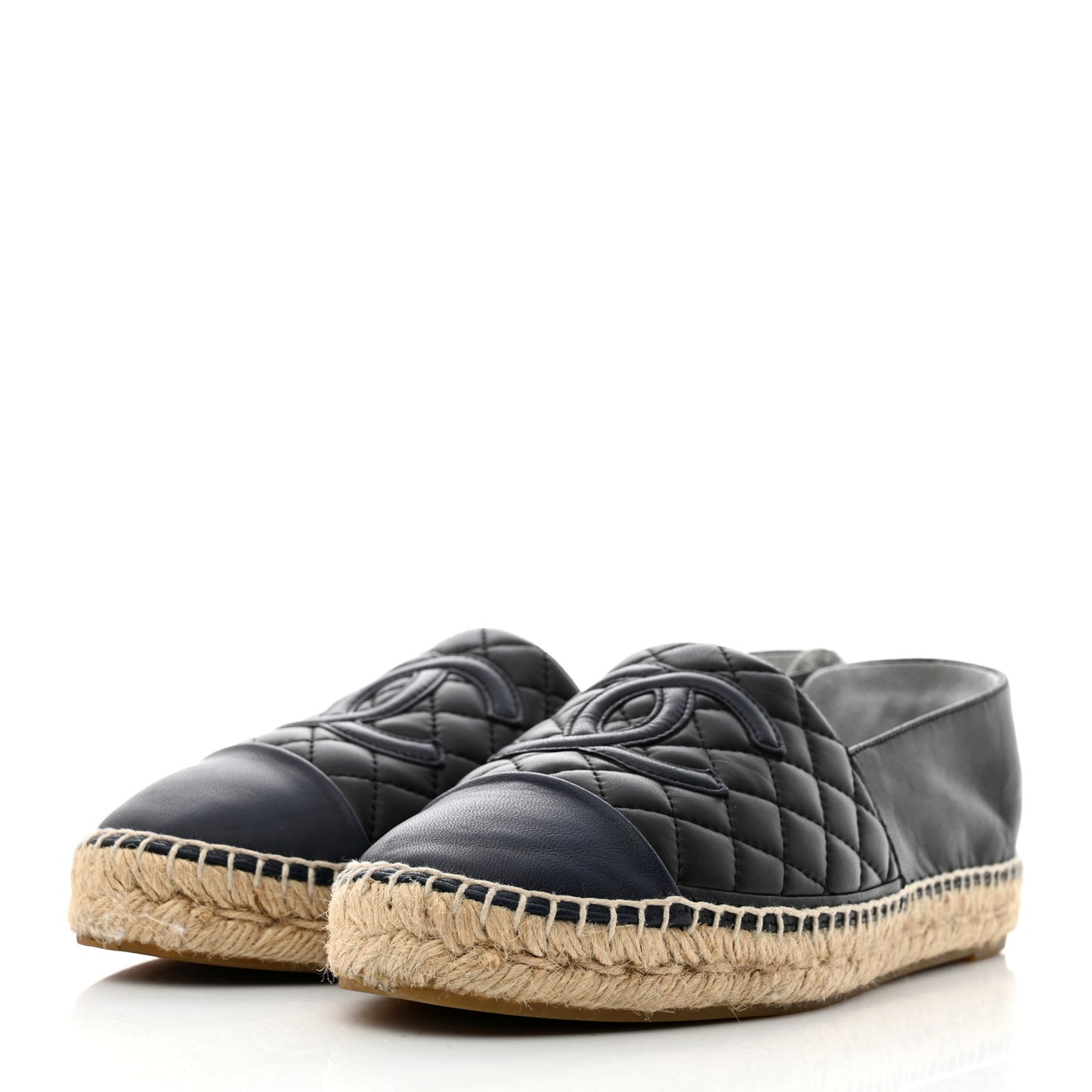 Lambskin Quilted CC Espadrilles 41 Navy Blue Black