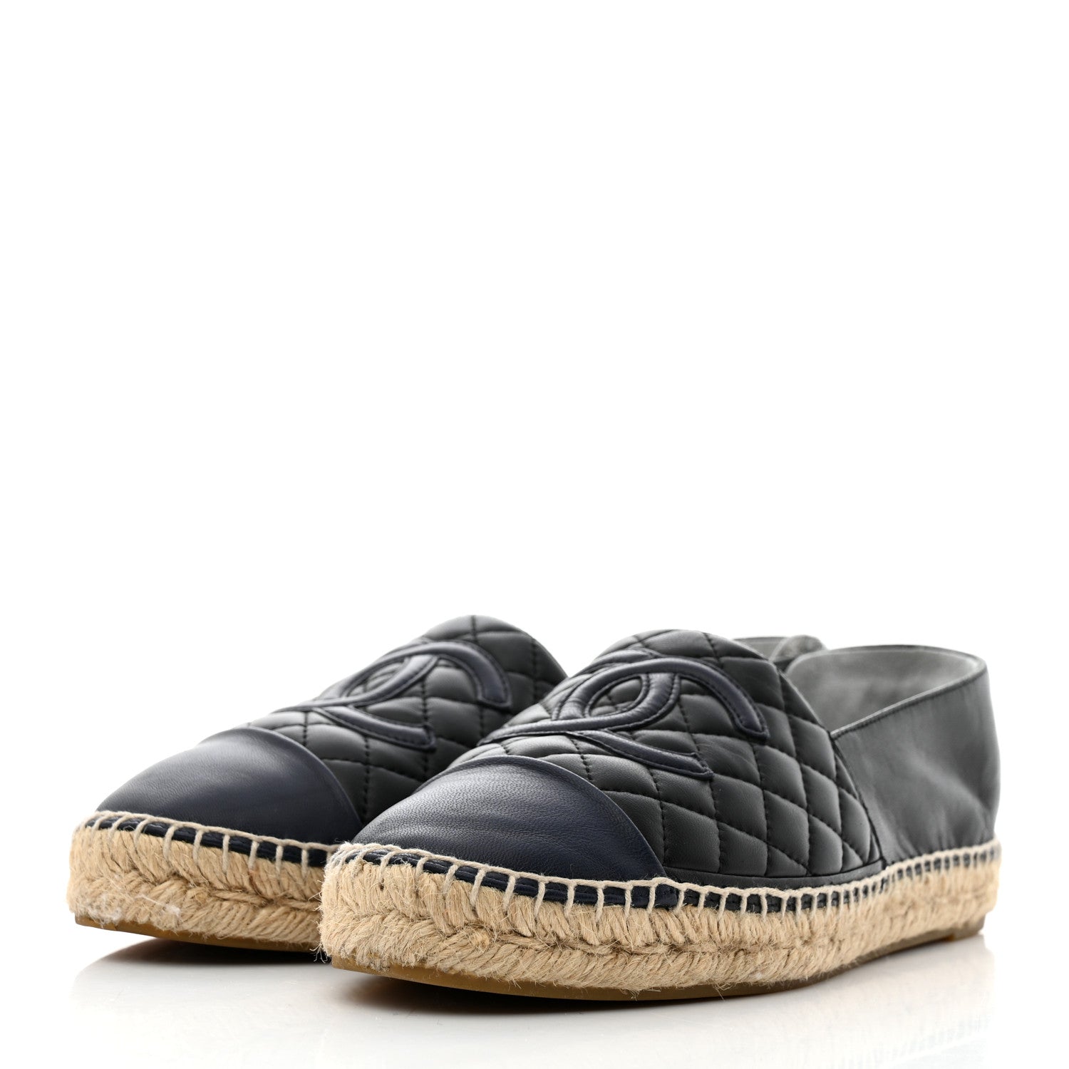 Chanel Lambskin Quilted CC Espadrilles 41 Navy Blue Black 3 of 9