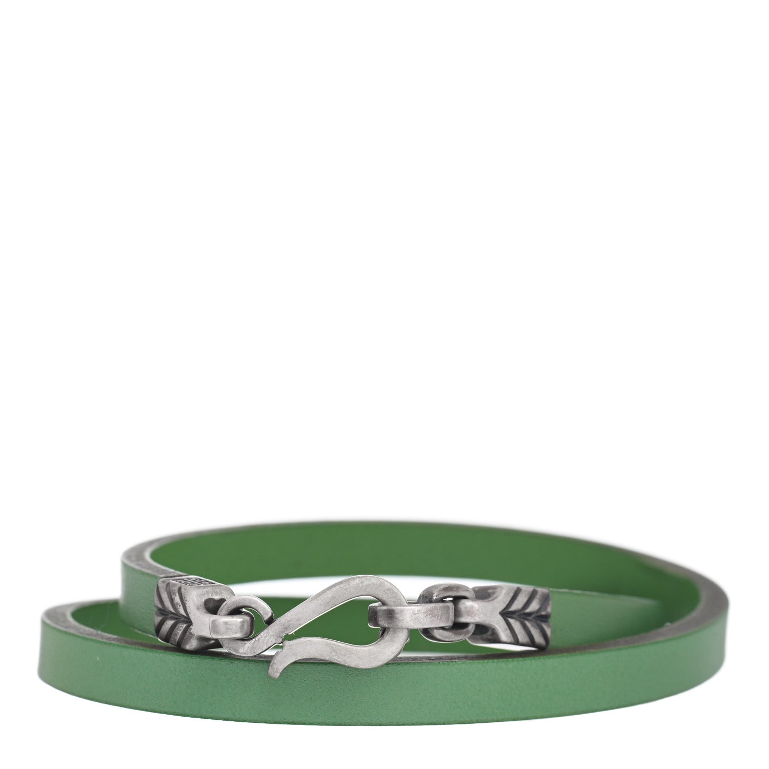 David Yurman Sterling Silver Leather Chevron Double Wrap Bracelet Green 1 of 4
