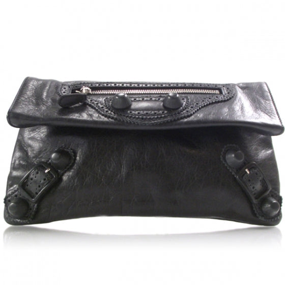 Agneau Giant Brogues Hardware Envelope Clutch Black