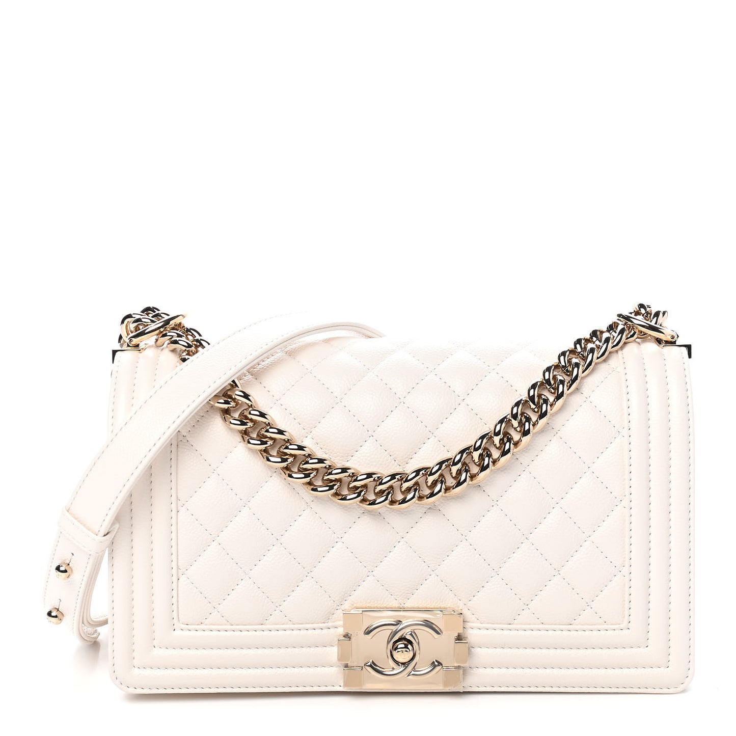 Caviar Quilted Medium Boy Flap White