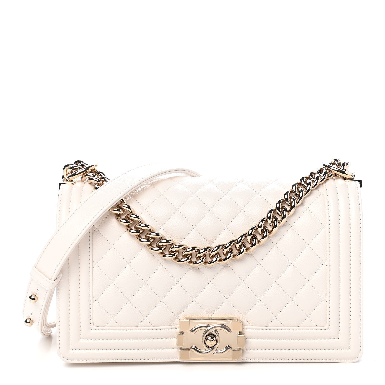 Chanel Caviar Quilted Medium Boy Flap White 1 of 9