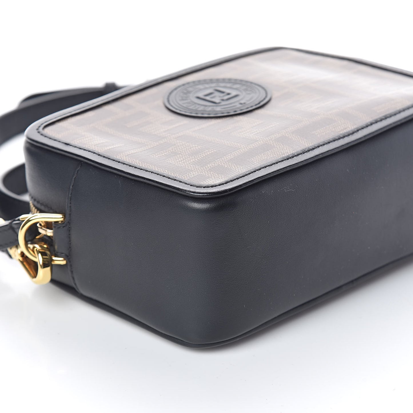 Glazed Fabric Vitello Century FF 1974 Stamp Patch Mini Camera Case Mogano Panna Black