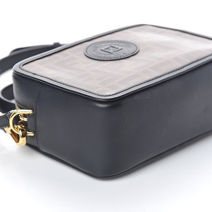 Fendi Glazed Fabric Vitello Century FF 1974 Stamp Patch Mini Camera Case Mogano Panna Black 8 of 9