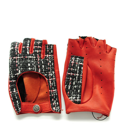 Chanel Lambskin Fantasy Tweed Fingerless Gloves 8 Red Black 1 of 7