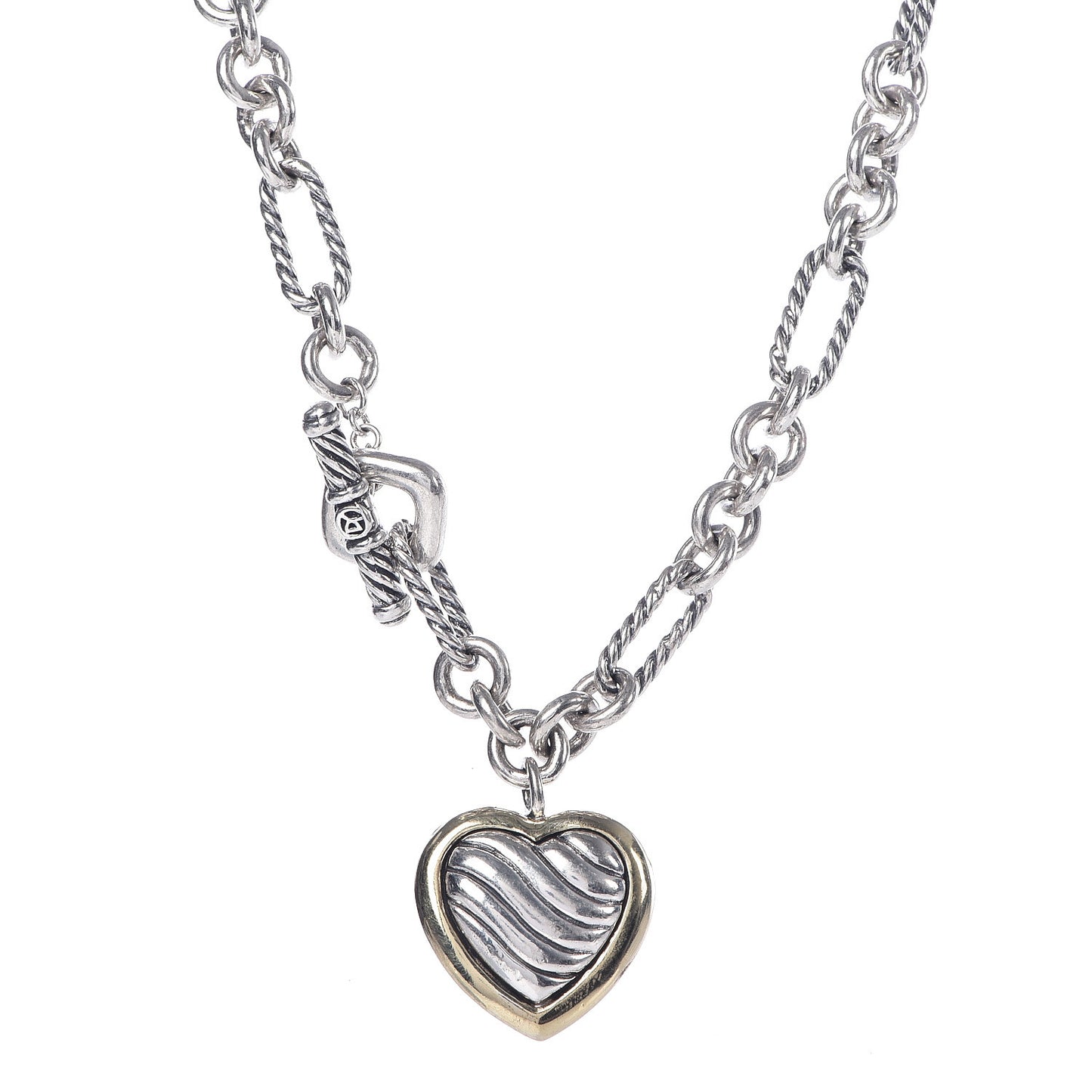 Sterling Silver 18K Yellow Gold Cable Heart Figaro Necklace