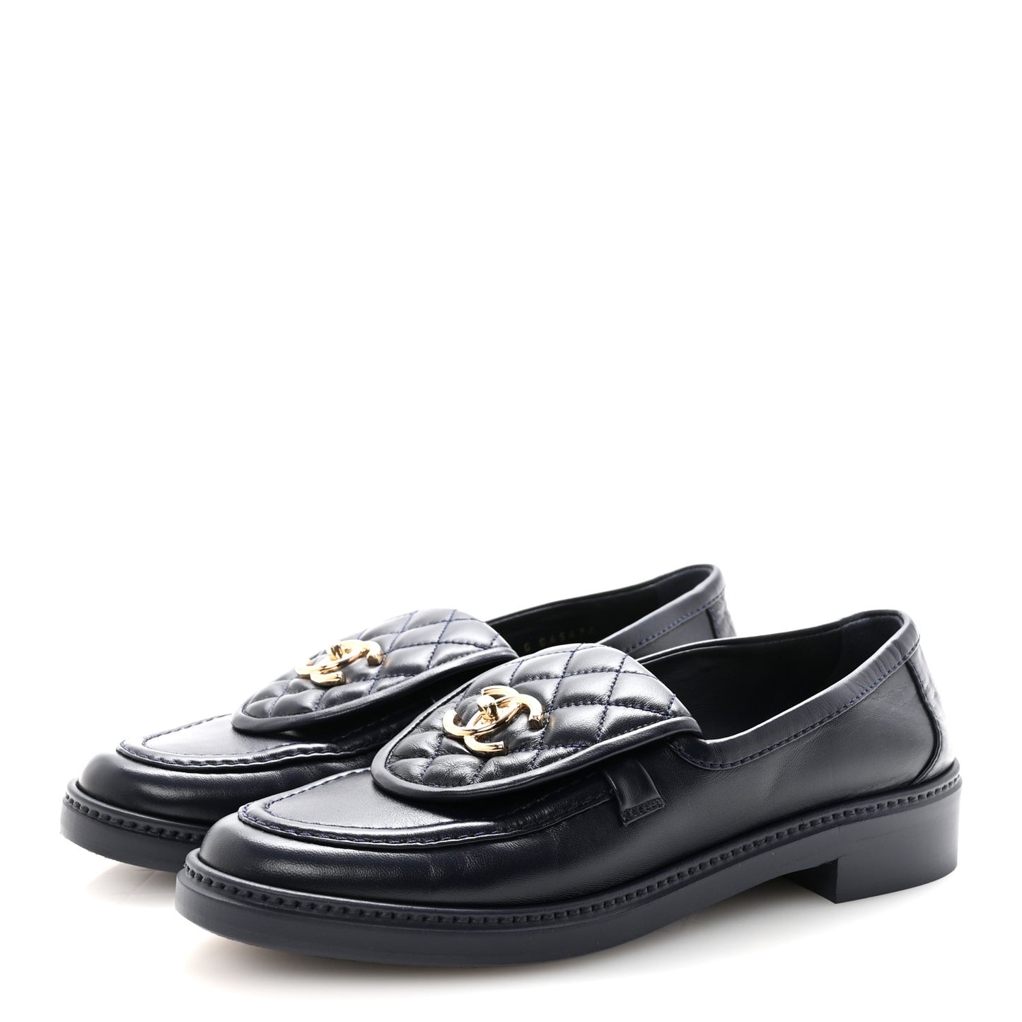 Lambskin Quilted CC Turnlock Loafers 38.5 Navy