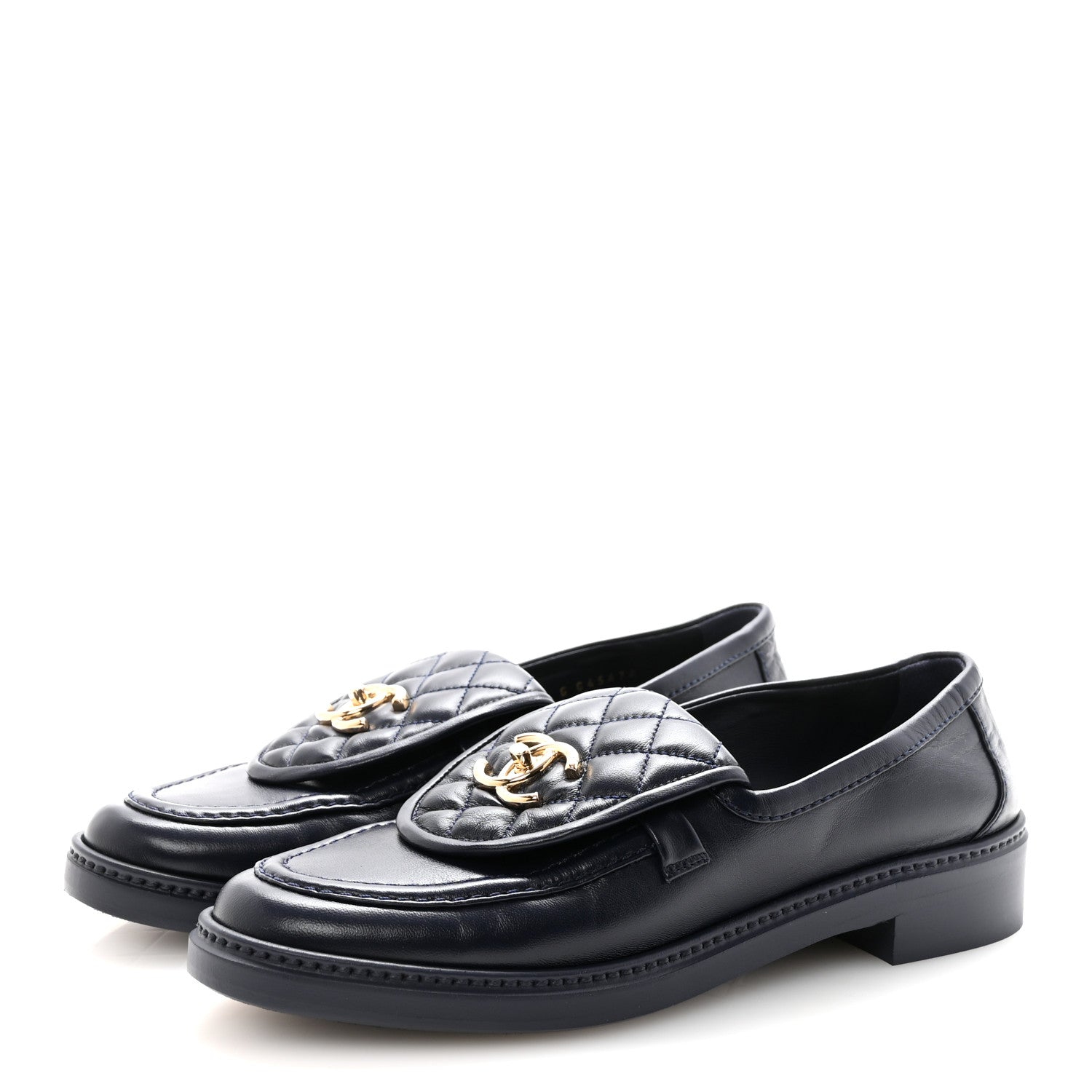 Chanel Lambskin Quilted CC Turnlock Loafers 38.5 Navy 4 of 9