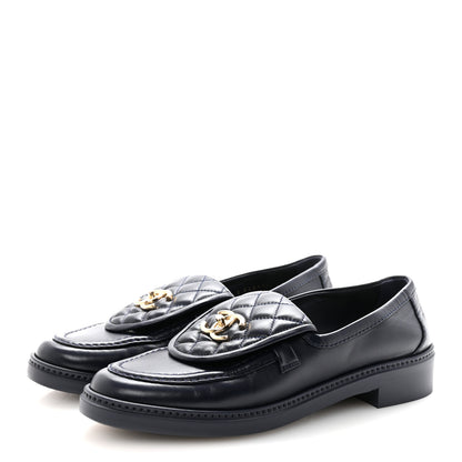 Chanel Lambskin Quilted CC Turnlock Loafers 38.5 Navy 4 of 9