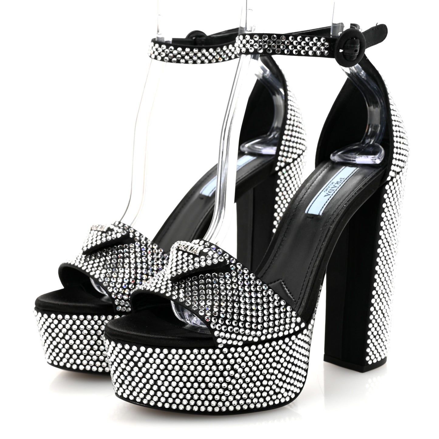 Satin Crystal Triangle Logo 40/135mm Platform Sandals 37 Cristal