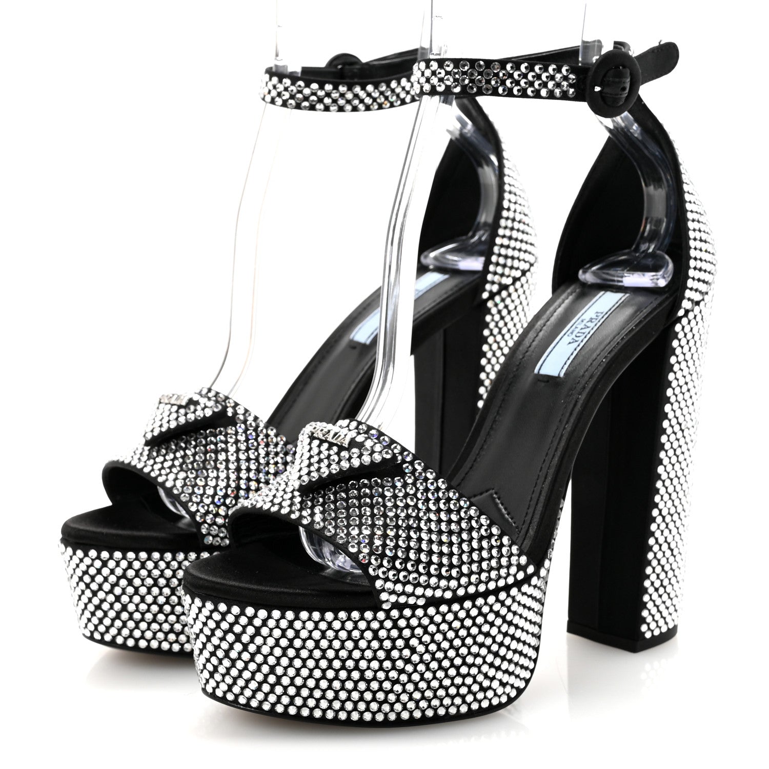 Prada Satin Crystal Triangle Logo 40/135mm Platform Sandals 37 Cristal 4 of 9