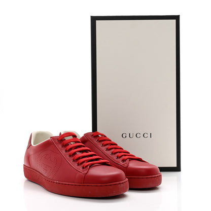 Gucci Calfskin Miro Soft Interlocking G Perforated Mens Ace Sneakers 10 Hibiscus Red Red Vintage 13 of 13