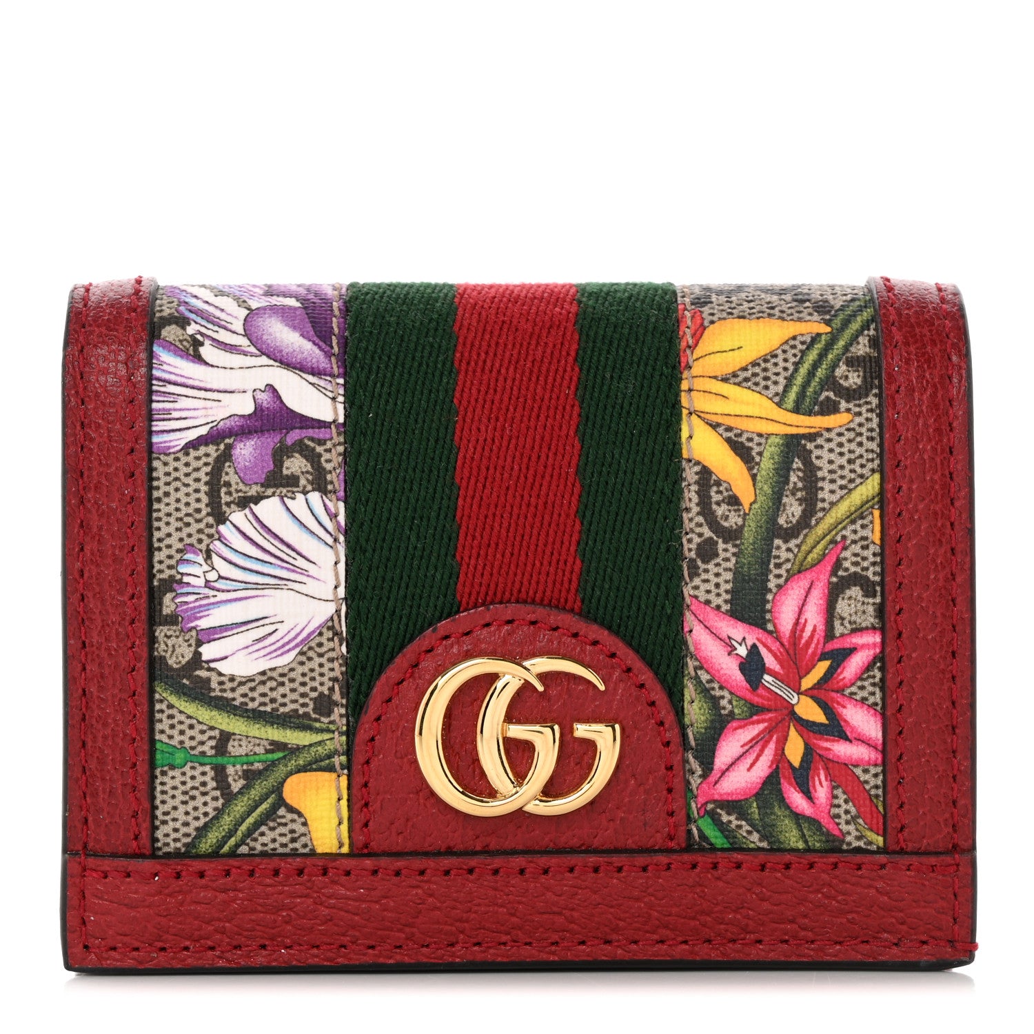 Gucci GG Supreme Monogram Flora Web Ophidia Card Case Red 1 of 10