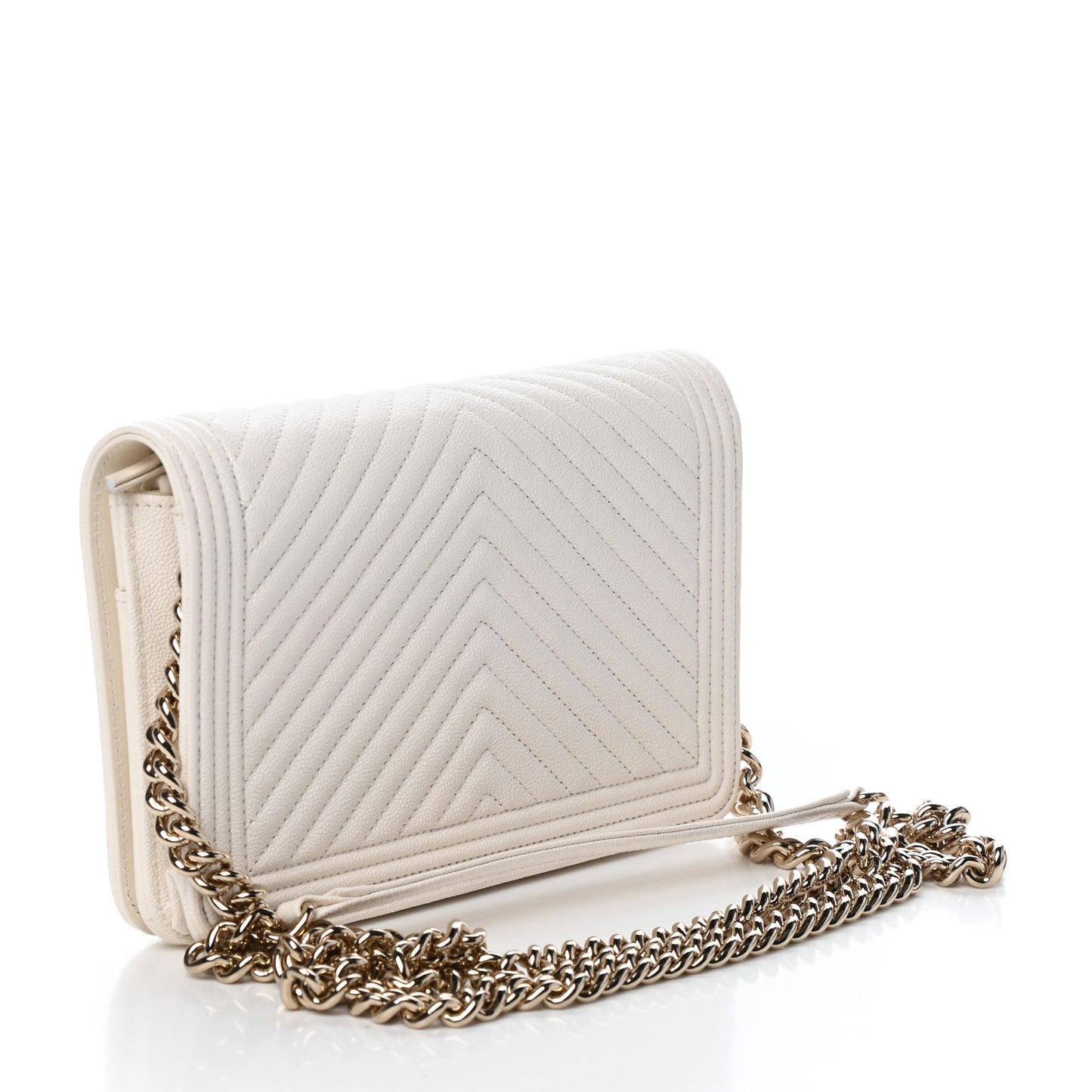 Caviar Chevron Boy Wallet On Chain WOC White