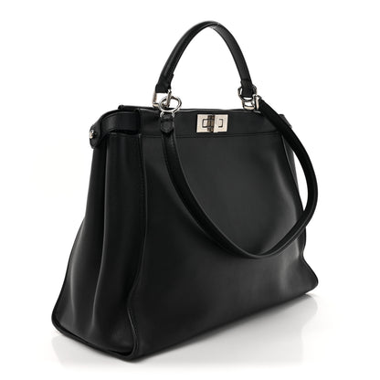 Fendi Vitello Dolce Marmol Patent Crocodile Trapuntata Large Peekaboo Iconic Satchel Black Fumo 3 of 15