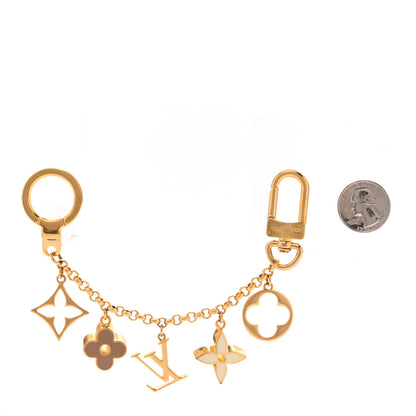 Louis Vuitton Brass Enamel Fleur De Monogram Bag Charm Chain Gold 2 of 4