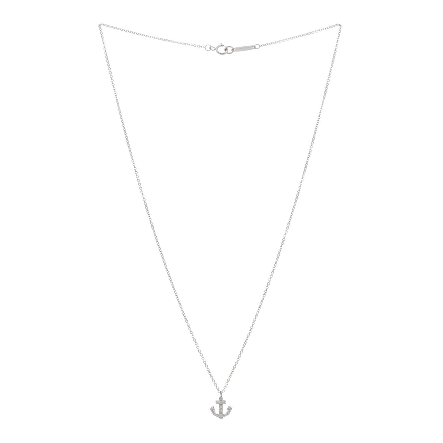 18K White Gold Diamond Mini Metro Anchor Pendant Necklace