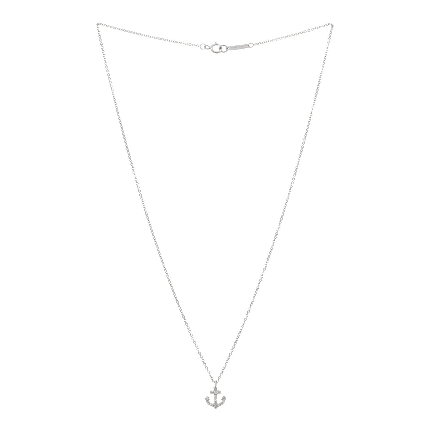 Tiffany 18K White Gold Diamond Mini Metro Anchor Pendant Necklace 2 of 4