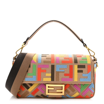 Fendi Canvas Vitello King FF Multicolor Embroidered Baguette Multicolor Cuoio 1 of 9