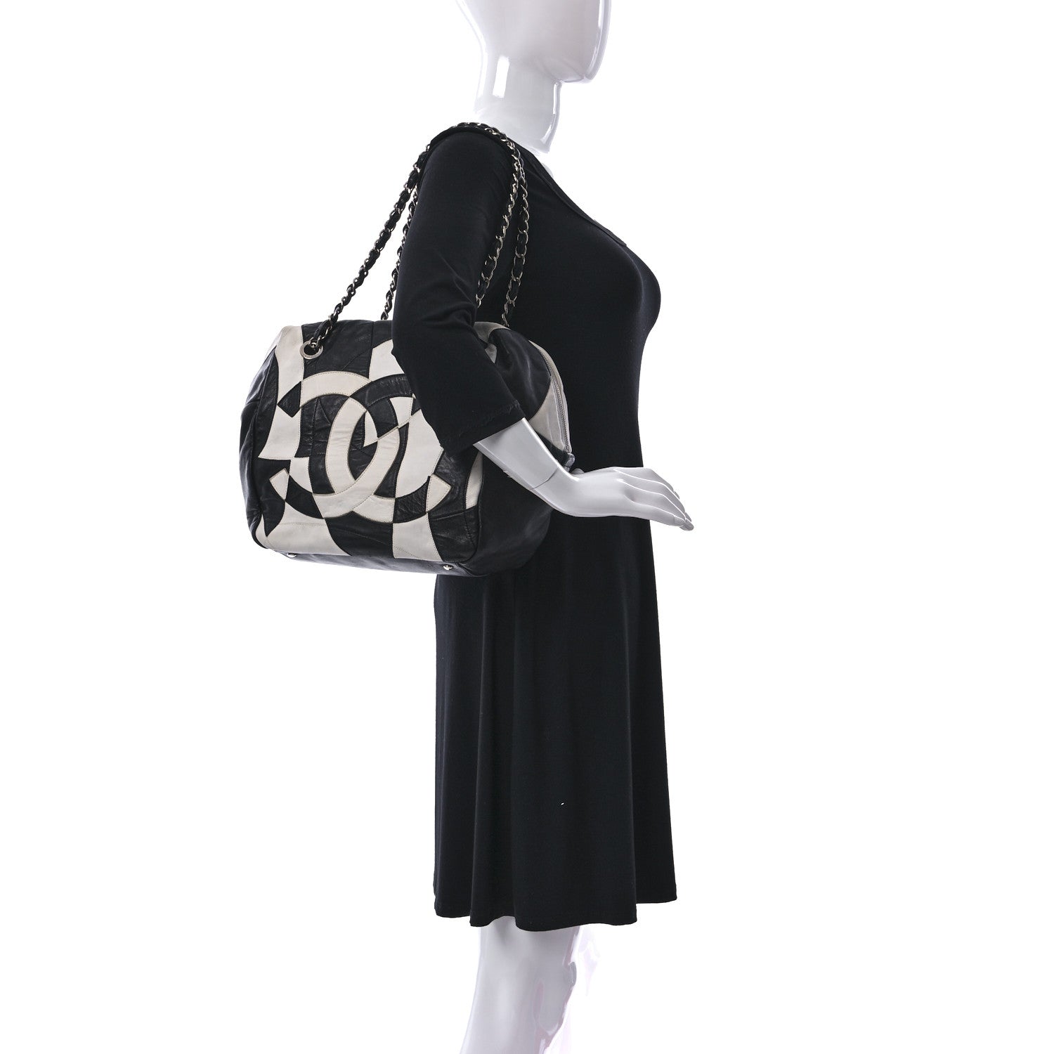 Chanel Lambskin CC Patchwork Shoulder Bag Black White 2 of 11