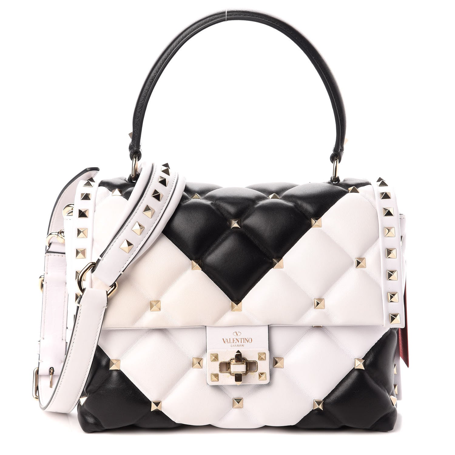 Valentino Garavani Nappa Medium Candystud Top Handle Bag White Black 1 of 9