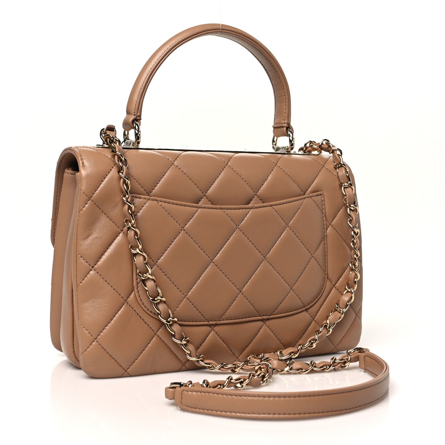 Lambskin Quilted Small Trendy CC Dual Handle Flap Bag Dark Beige