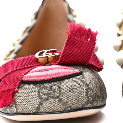 Gucci Monogram G Pearl Scalloped Flats 39 Beige Red 9 of 10