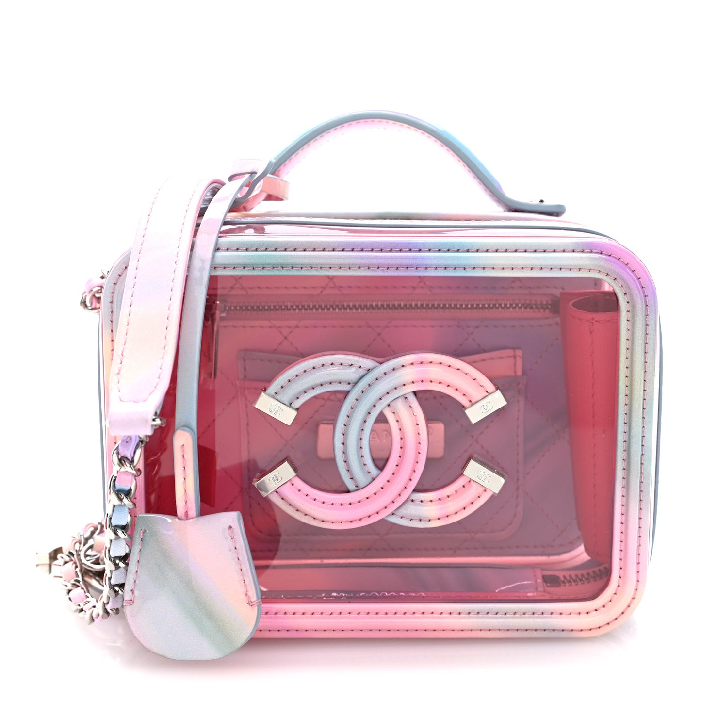 PVC Lambskin Filigree Small CC Filigree Vanity Case Pink Multicolor