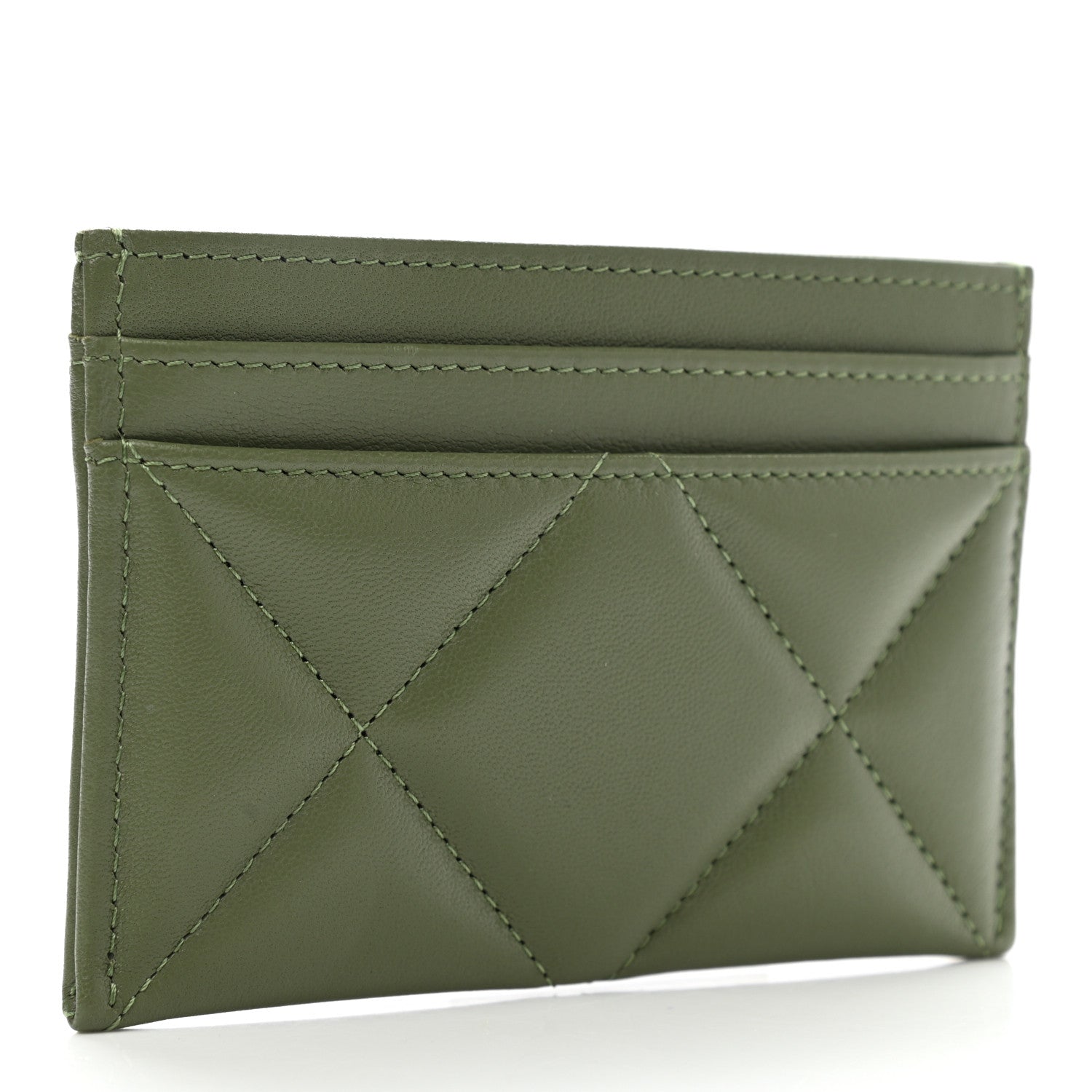 Chanel Lambskin Quilted Chanel 19 Card Holder Green 3 of 8