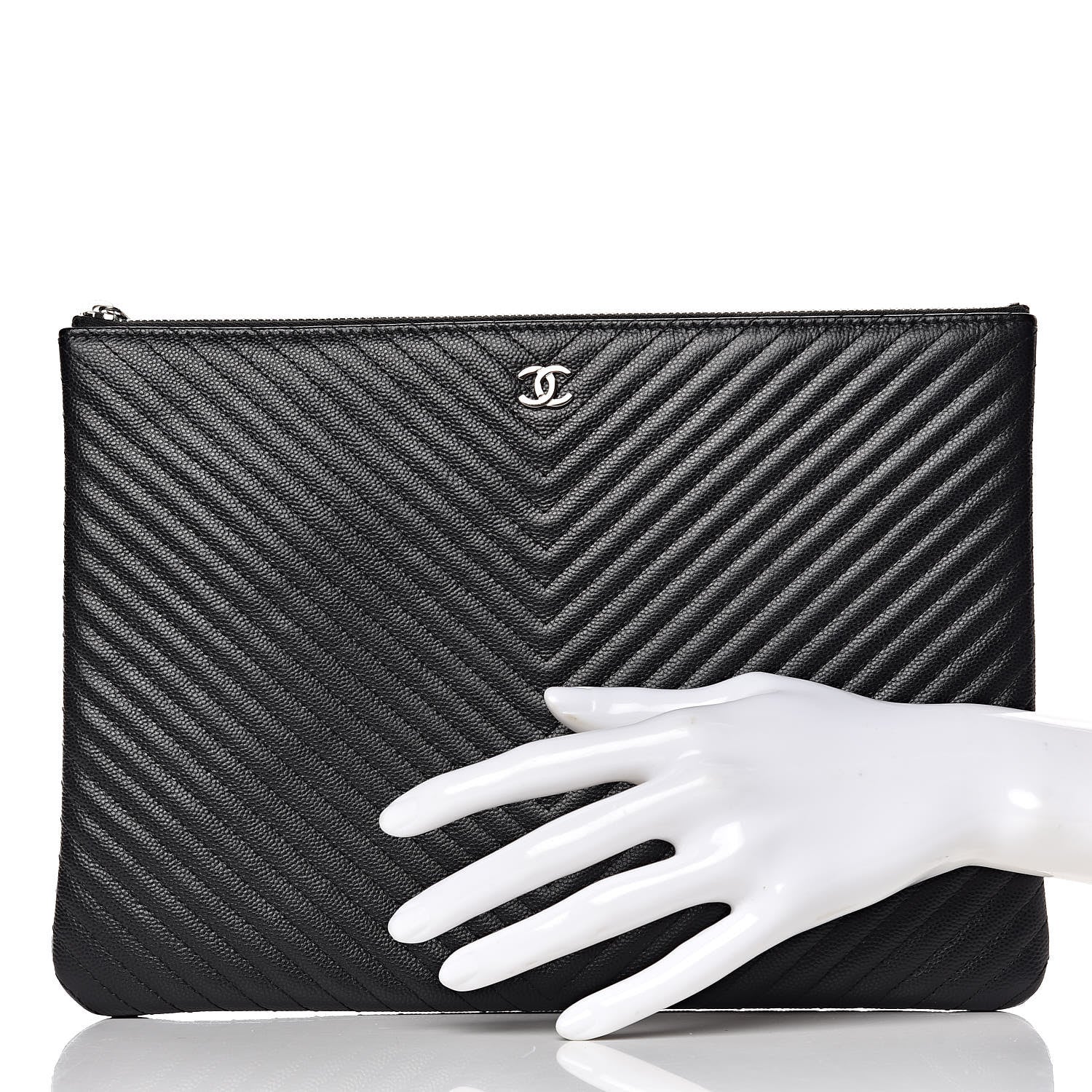 Chanel Caviar Chevron Quilted Medium Cosmetic Case Black 2 of 7