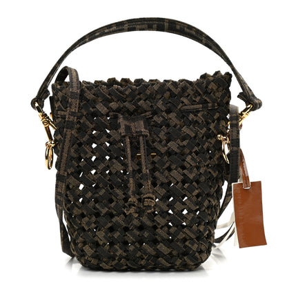 Fendi Fabric Jacquard F is Fendi FF 1974 Woven Knotted Mini Mon Tresor Bucket Bag Tabacco Moro 1 of 10