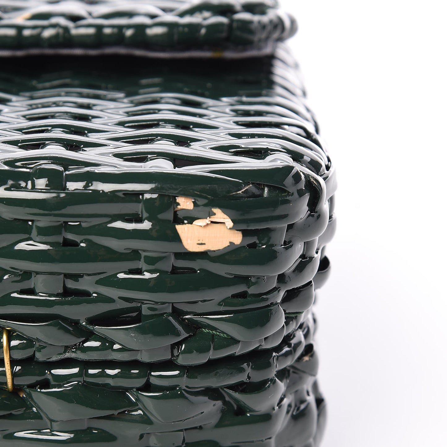 Glazed Wicker Stripe Small Cestino Shoulder Bag Green