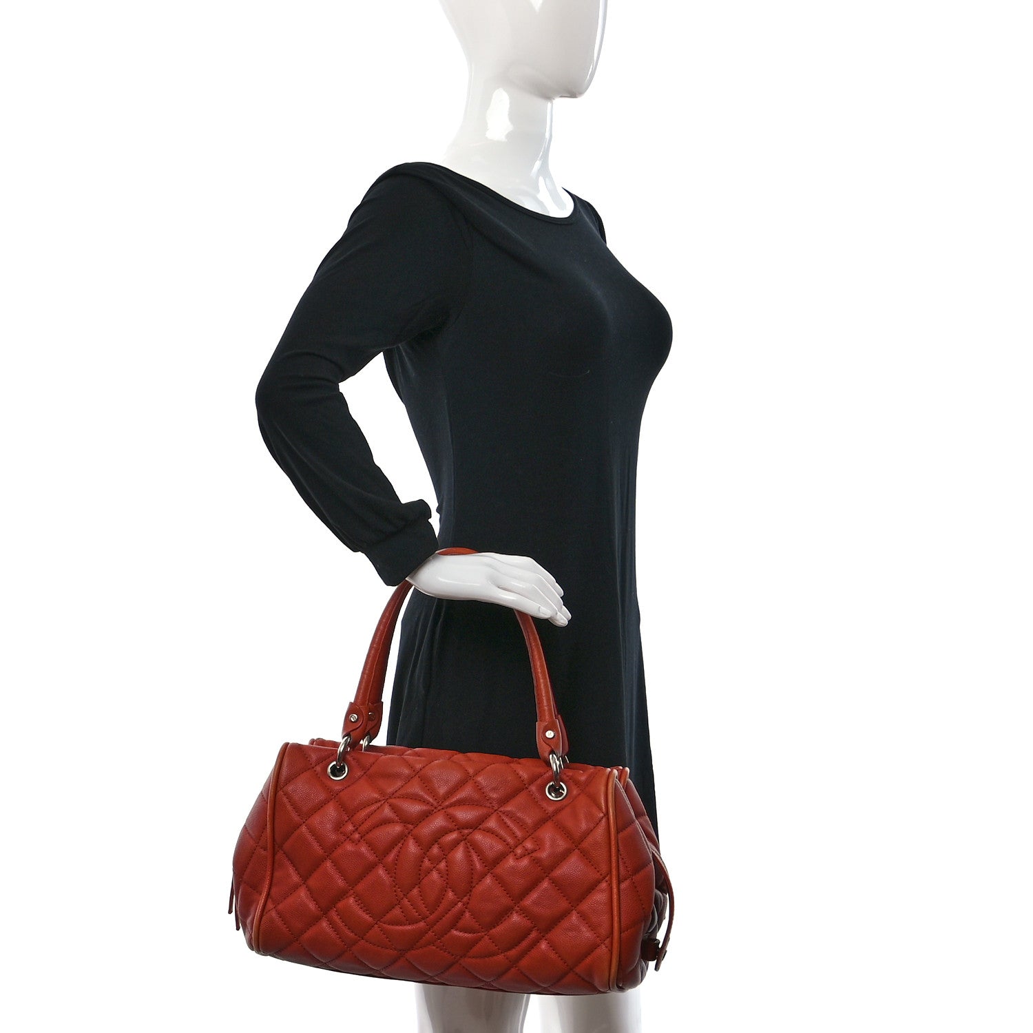 Chanel Caviar Quilted Timeless Bowler Orange 2 of 12