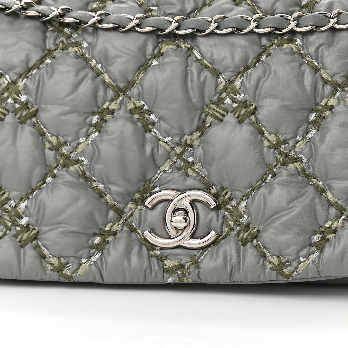 Nylon Quilted Tweed Stitch Bubble Accordion Flap Grey