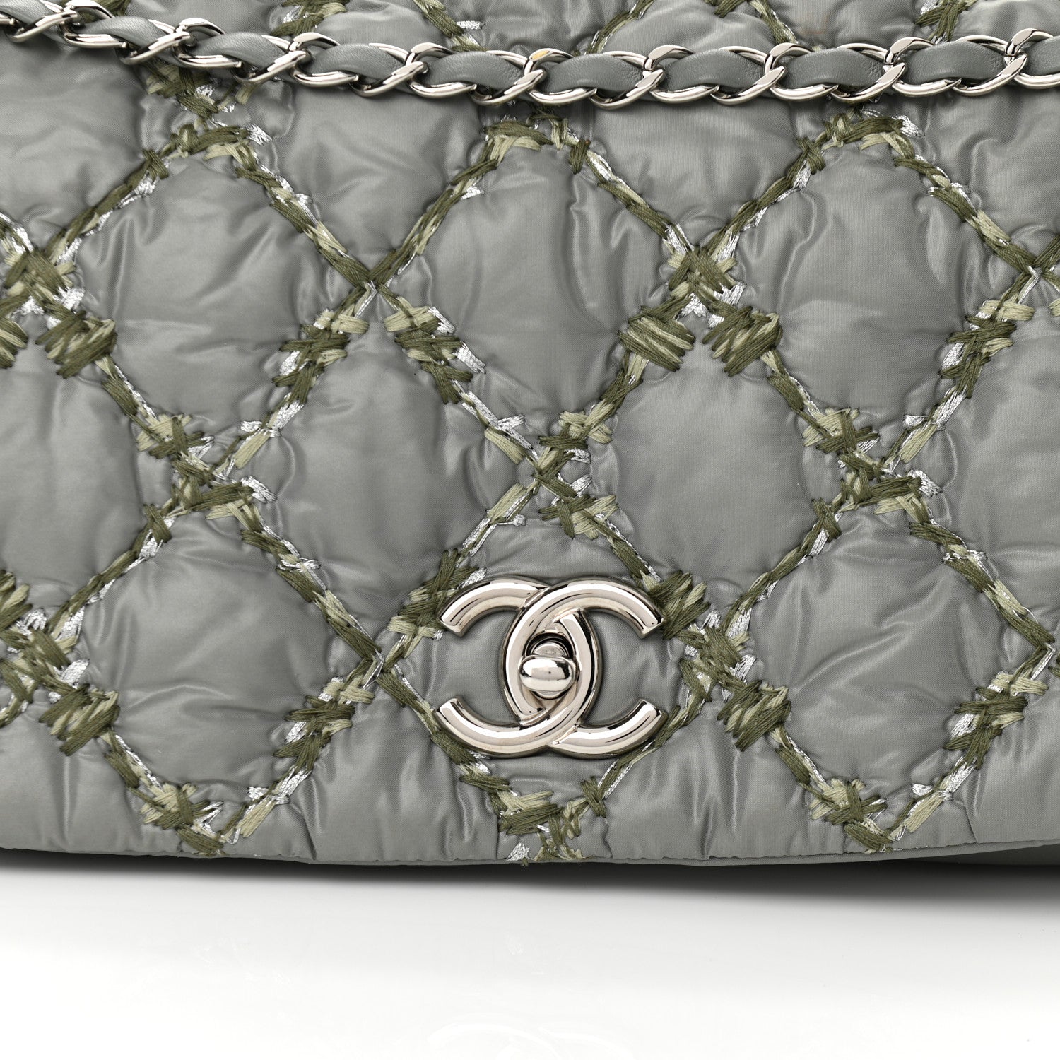 Chanel Nylon Quilted Tweed Stitch Bubble Accordion Flap Grey 8 of 10