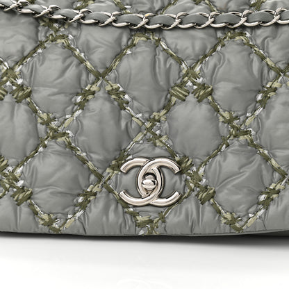 Chanel Nylon Quilted Tweed Stitch Bubble Accordion Flap Grey 8 of 10