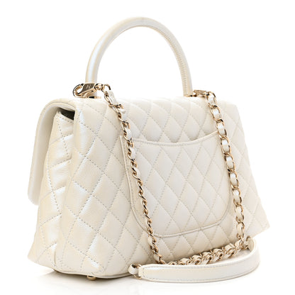 Chanel Iridescent Caviar Quilted Small Coco Handle Flap White 3 of 11