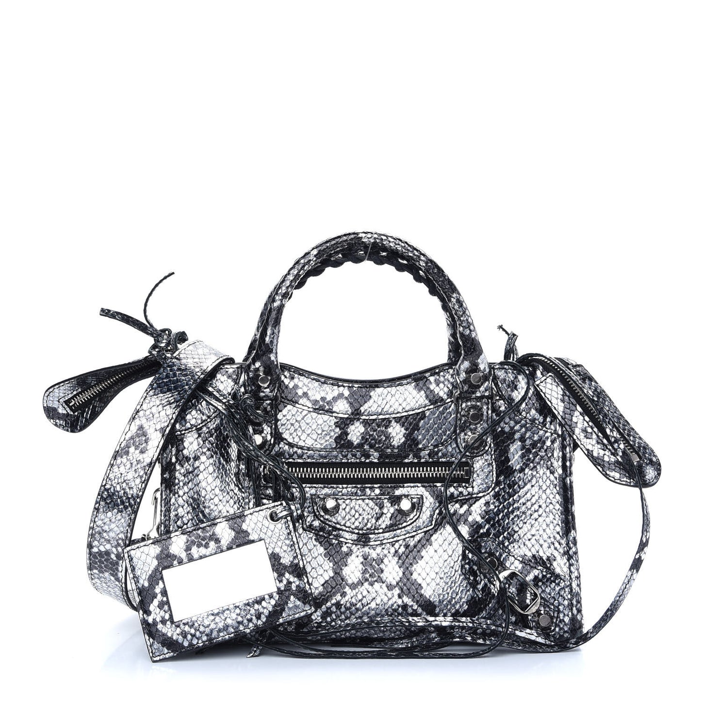 Metallic Calfskin Snakeskin Embossed Classic Silver Hardware Mini City Silver