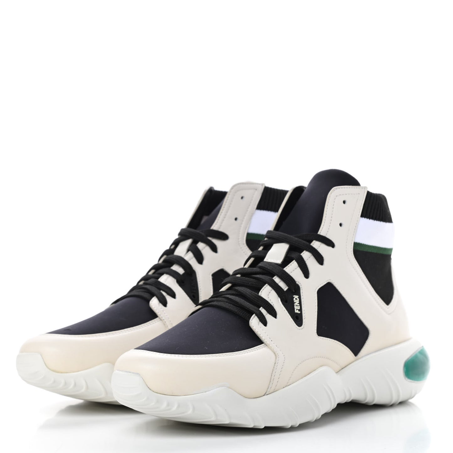 Calfskin Stretch Mens Lace Up High Top Sneakers 10 White Black